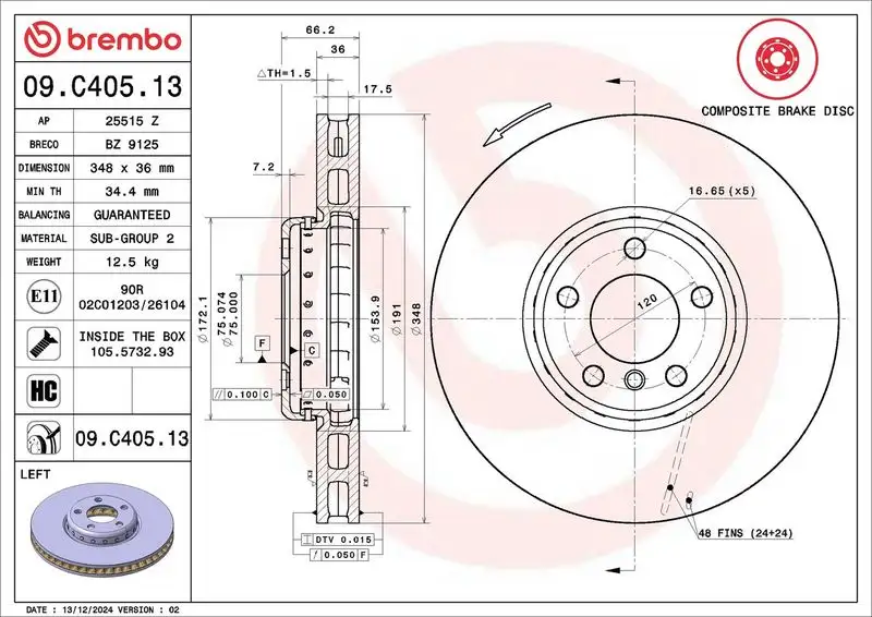 BREMBO 09.C405.13 Ön Fren Diski (Sol) 34116898729 resmi