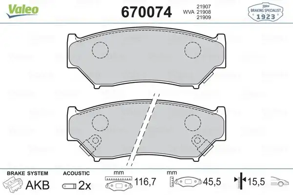 VALEO 670074 Ön Fren Balatası resmi