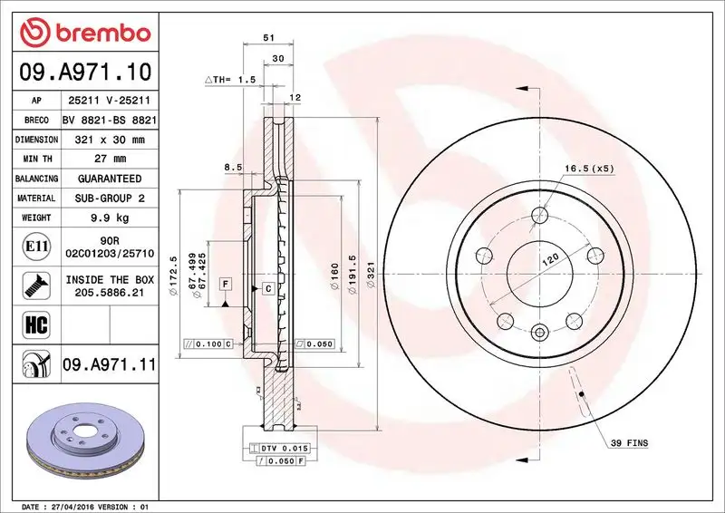 BREMBO 09.A971.11 Ön Fren Diski resmi