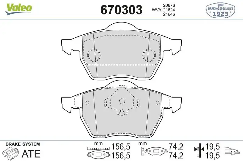 VALEO 670303 Ön Fren Balatası resmi