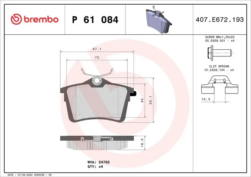 BREMBO P61084 Arka Fren Balatası resmi