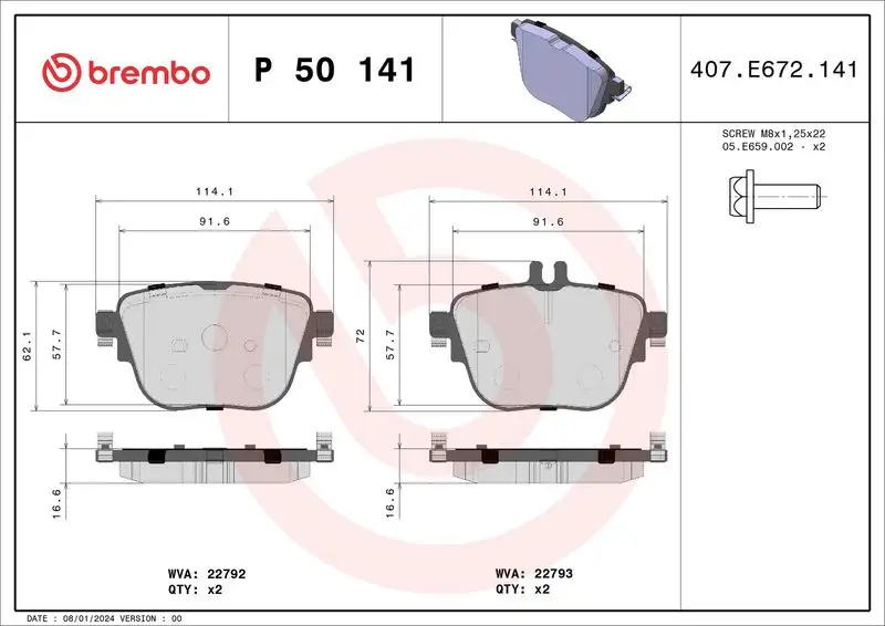 BREMBO P50141 Arka Fren Balatası A0004206300 resmi
