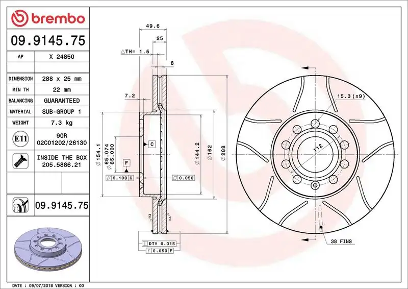 BREMBO 09.9145.75 Ön Fren Diski resmi