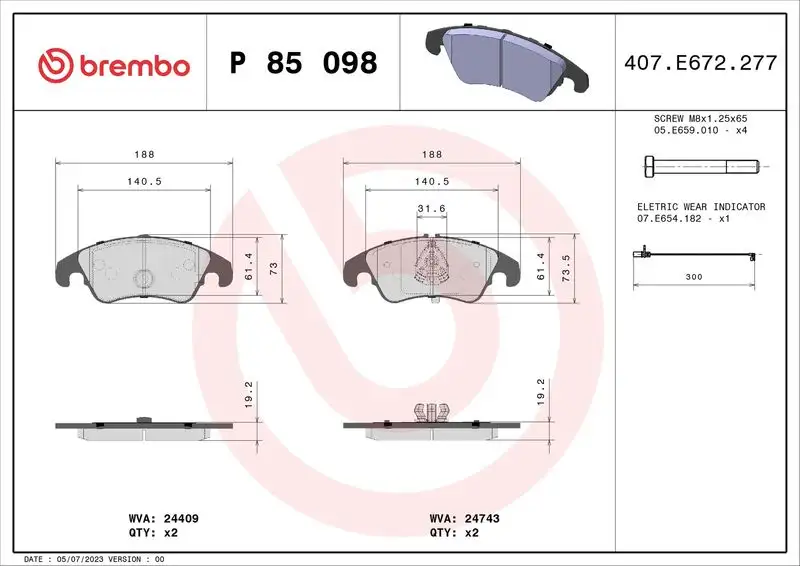 BREMBO P85098 Ön Fren Balatası resmi