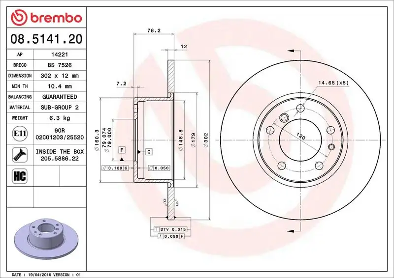 BREMBO 08.5141.20 Ön Fren Diski resmi