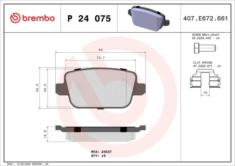 BREMBO P24075 Arka Fren Balatası resmi