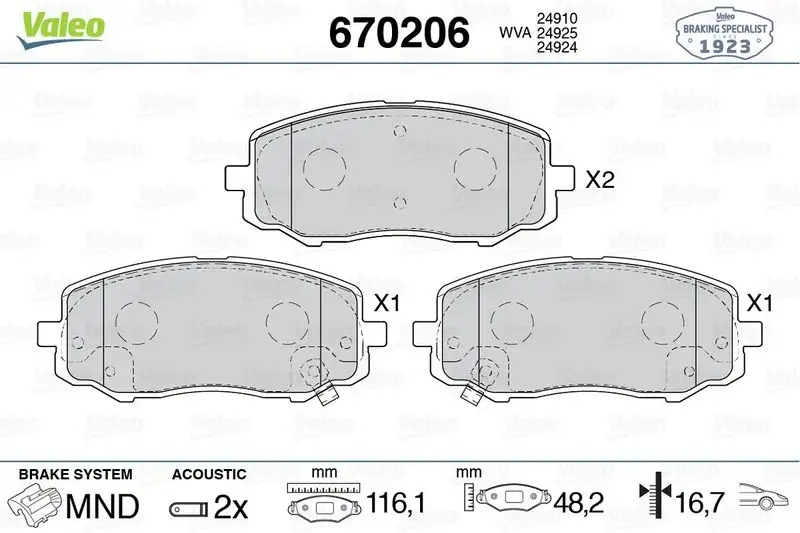 VALEO 670206 Ön Fren Balatası 581011JA60 resmi