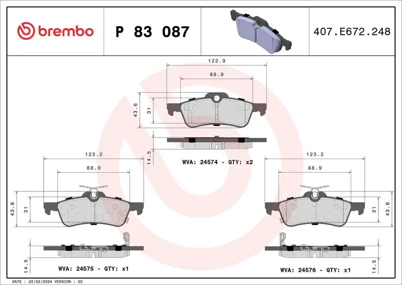 BREMBO P83087 Arka Fren Balatası 044660D010000 resmi