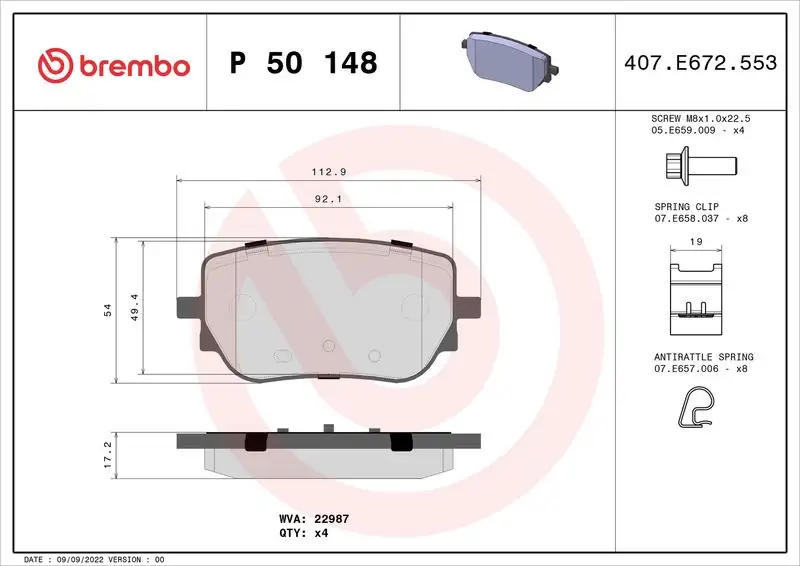 BREMBO P50148 Arka Fren Balatası resmi