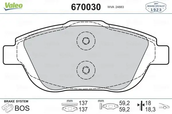 VALEO 670030 Ön Fren Balatası resmi