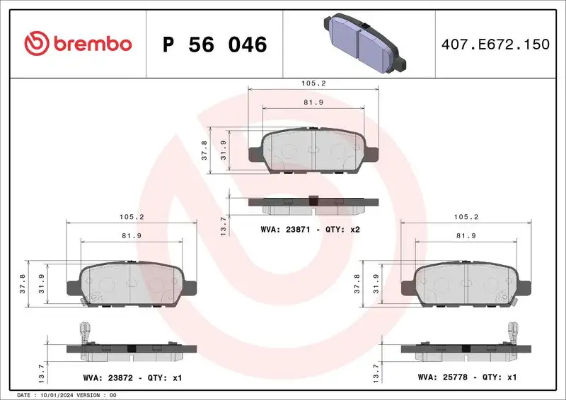 BREMBO P56046 Arka Fren Balatası resmi
