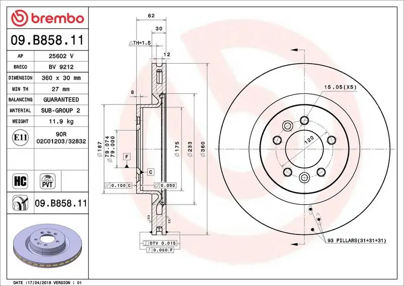 BREMBO 09.B858.11 Ön Fren Diski resmi