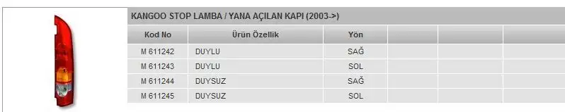 MARS 611243 Stop Lambası (Sol) 8200150625 resmi