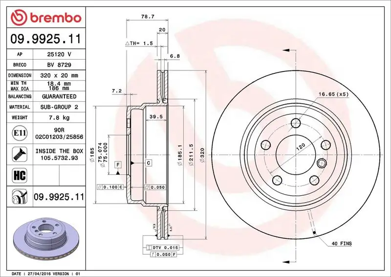 BREMBO 09.9925.11 Arka Fren Diski resmi