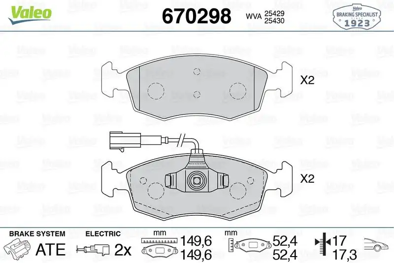VALEO 670298 Ön Fren Balatası resmi
