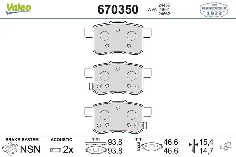 VALEO 670350 Arka Fren Balatası resmi