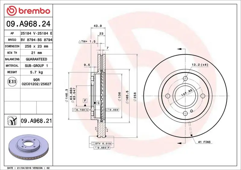 BREMBO 09.A968.24 Ön Fren Diski resmi