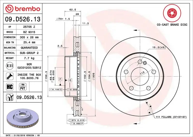 BREMBO 09.D526.13 Ön Fren Diski A0004212512 resmi