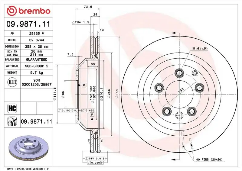 BREMBO 09.9871.11 Arka Fren Diski resmi