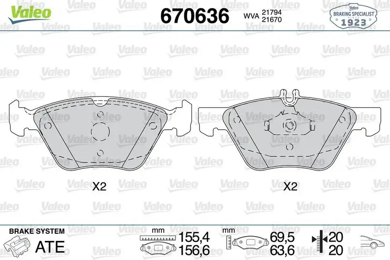 VALEO 670636 Ön Fren Balatası resmi