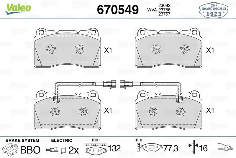 VALEO 670549 Ön Fren Balatası 77365490 resmi