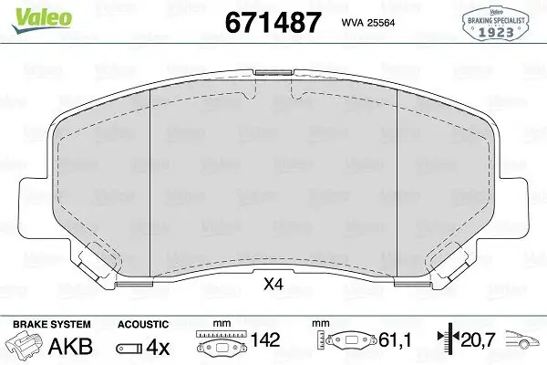 VALEO 671487 Ön Fren Balatası resmi