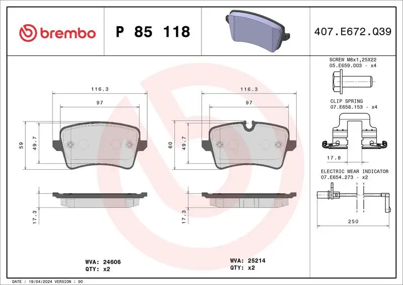 BREMBO P85118 Arka Fren Balatası resmi