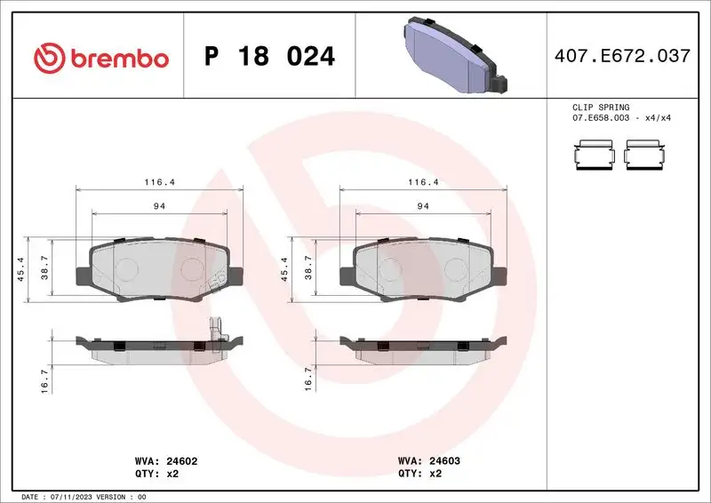 BREMBO P18024 Arka Fren Balatası resmi