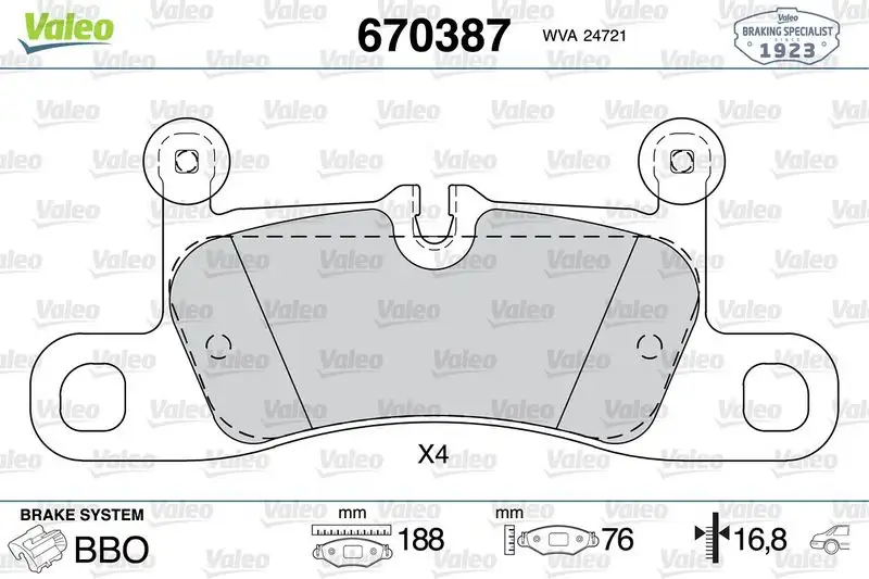 VALEO 670387 Arka Fren Balatası resmi