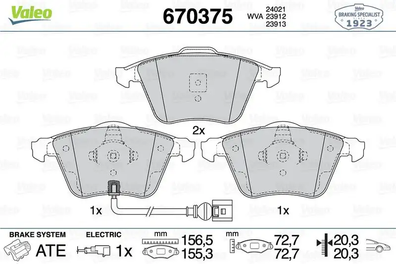 VALEO 670375 Ön Fren Balatası resmi