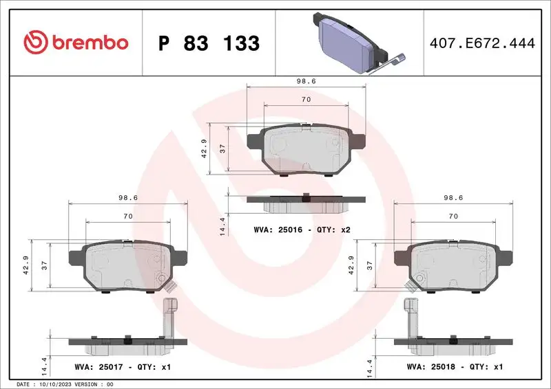 BREMBO P83133 Arka Fren Balatası resmi
