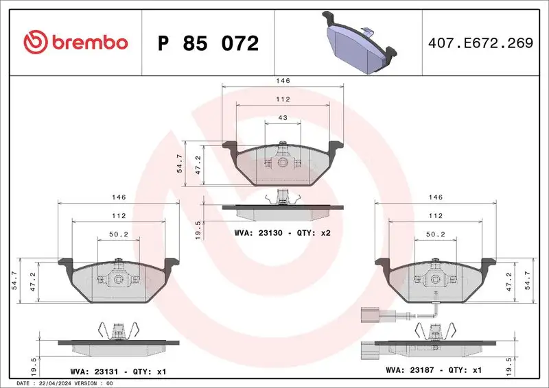 BREMBO P85072X Ön Fren Balatası resmi
