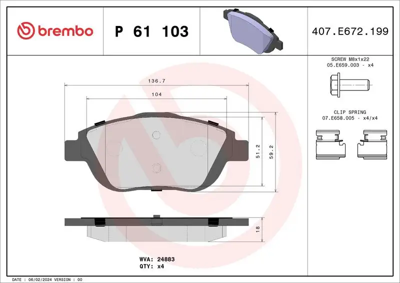 BREMBO P61103X Ön Fren Balatası resmi
