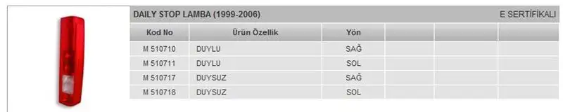 MARS 510711 Stop Lambası (Sol) 69500591 resmi