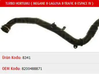 MASTER M8341 Turbo Hortumu 8200488871 resmi