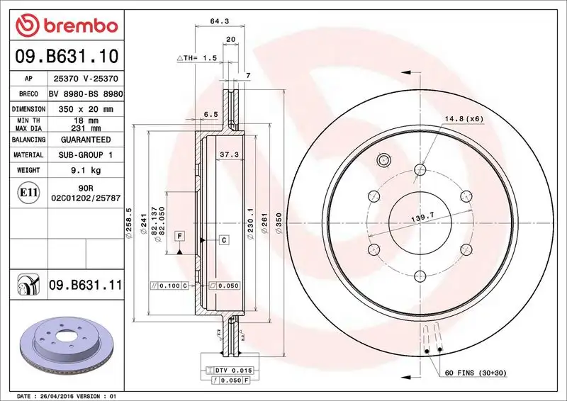 BREMBO 09.B631.11 Arka Fren Diski 432061LB0A resmi