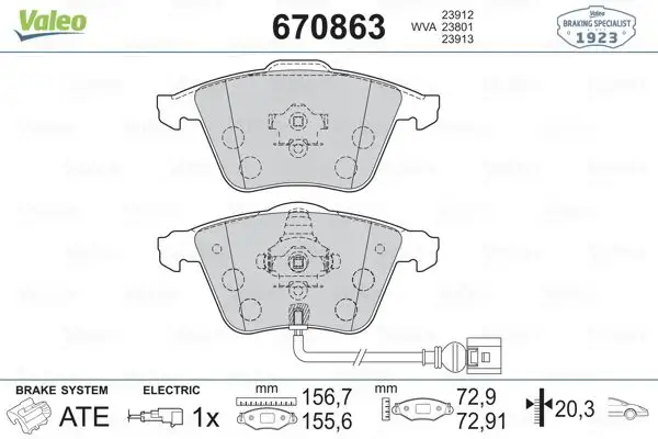 VALEO 670863 Ön Fren Balatası 1K0698151P resmi