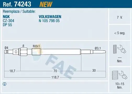 FAE 74243 Kızdırma Bujisi N10579805 resmi