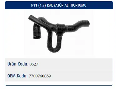 MASTER M0627 Radyatör Alt Hortumu 7700760869 resmi