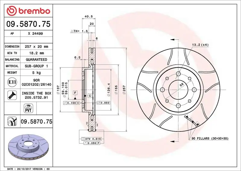 BREMBO 09.5870.75 Ön Fren Diski resmi