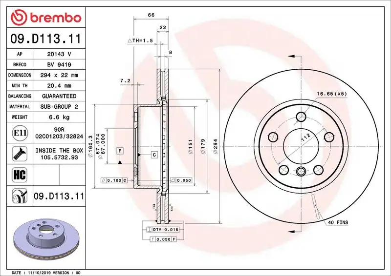 BREMBO 09.D113.11 Ön Fren Diski 34106877211 resmi