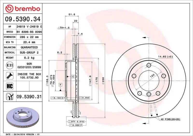 BREMBO 09.5390.34 Ön Fren Diski resmi