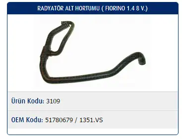 MASTER M3109 Radyatör Alt Hortumu 51780679 resmi