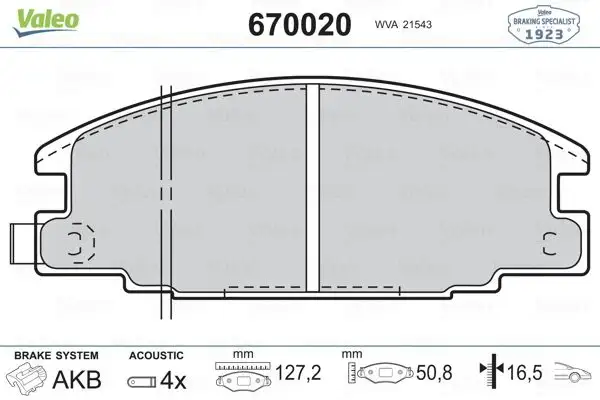 VALEO 670020 Ön Fren Balatası resmi