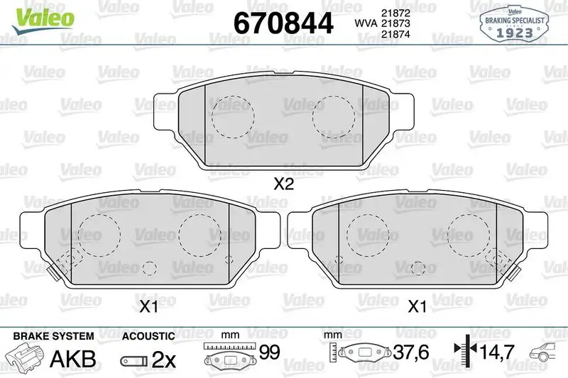 VALEO 670844 Arka Fren Balatası resmi
