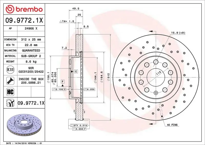 BREMBO 09.9772.1X Ön Fren Diski resmi