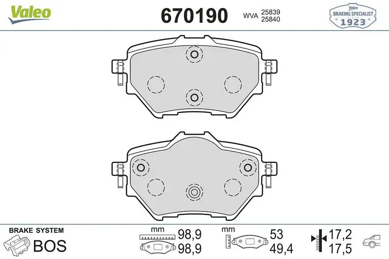 VALEO 670190 Arka Fren Balatası resmi