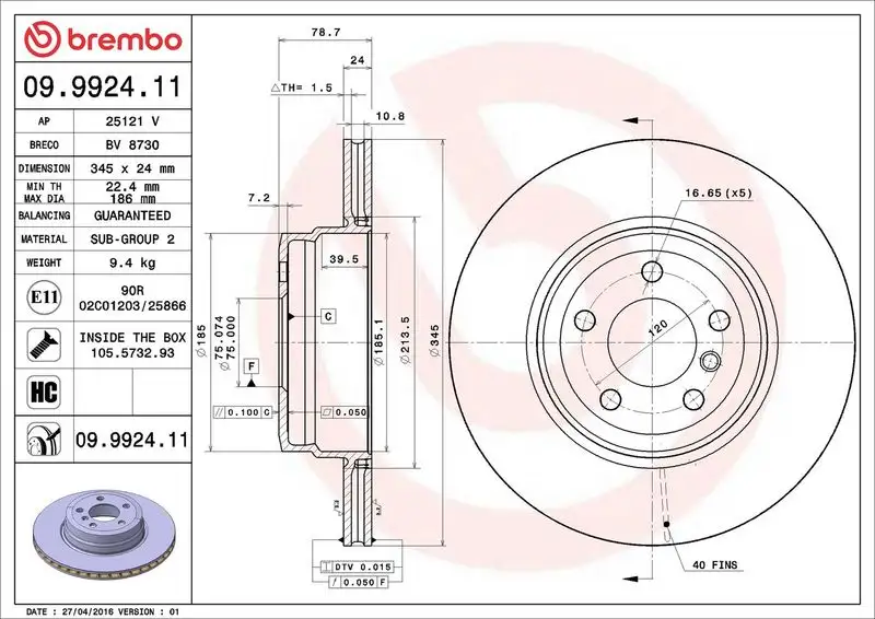 BREMBO 09.9924.11 Arka Fren Diski 34216793246 resmi