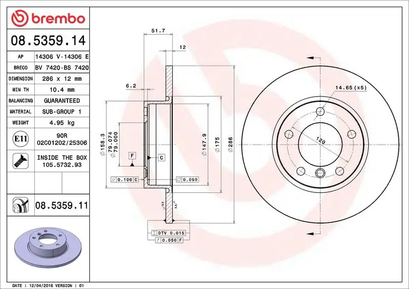 BREMBO 08.5359.14 Ön Fren Diski resmi