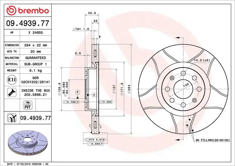 BREMBO 09.4939.77 Ön Fren Diski resmi
